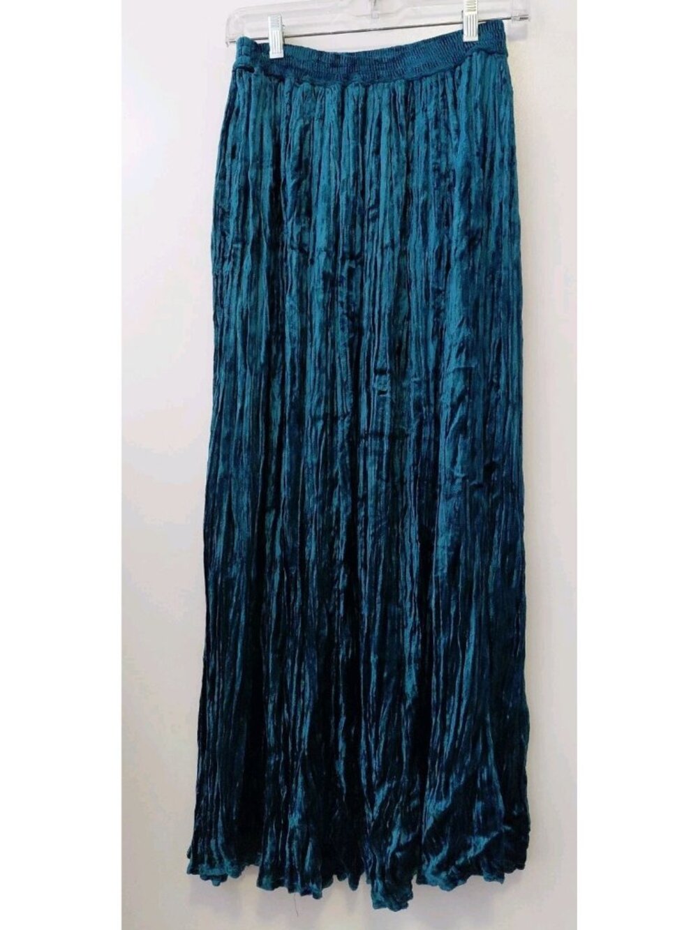 Mixit Vintage Velvet Crinkle Maxi Skirt Teal Medium
